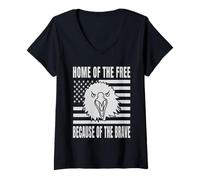 Donna Home Of The Free Because Of The Brave Aquila Bandiera USA Maglietta con Collo a V