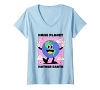 Donna Home Pianeta Madre Terra (Grafica Divertente) Maglietta con Collo a V