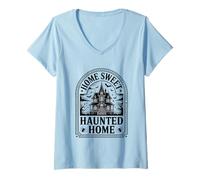 Donna Home Sweet Haunted Home Design Gotico casa Maglietta con Collo a V