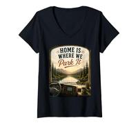 Donna Home's Where We Park It: Camper Camper Maglietta con Collo a V