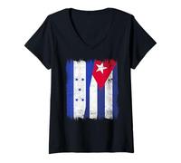 Donna Honduras Cuba Mezza Bandiera Honduras Cuban Heritage Maglietta con Collo a V