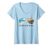 Donna Honduras Tropical Paradise Beach And Sunset Aviator Occhiali da Sole Maglietta con Collo a V