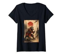 Donna Honey Badger Samurai Warrior Japanese Vintage Graphic Humor Maglietta con Collo a V