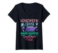 Donna Honeymoon Cruise 2026 Just Married Matching Couples Vacation Maglietta con Collo a V
