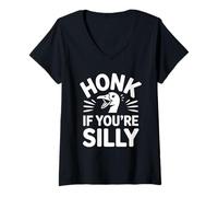 Donna Honk If You're Silly Goose Meme Art Maglietta con Collo a V