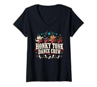 Donna Honky Tonk Dance Crew Ballo Country Maglietta con Collo a V