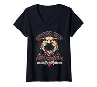 Donna Honor Ancestors Eagle Celebrate Freedom Arte Patriottica Maglietta con Collo a V