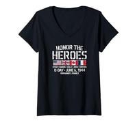 Donna Honor The Heroes D-Day 6 Giugno 1944 Stampa invecchiata Maglietta con Collo a V