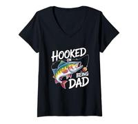 Donna Hooked On Being Dad Maglietta con Collo a V