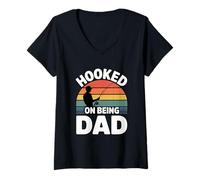 Donna Hooked On Being Dad Maglietta con Collo a V