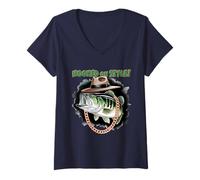 Donna Hooked On Style Fashion Fishing Fisherman - Angler Hip Bass Maglietta con Collo a V