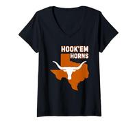 Donna Hook'em Horns - Corno di toro vintage invecchiato lungo Maglietta con Collo a V