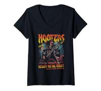 Donna Hooters Heavy Metal Night Florida Wings Restaurant Maglietta con Collo a V