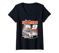 Donna Hooters Racing #9 Coming in Hot Hot Wing Funny Retro Maglietta con Collo a V
