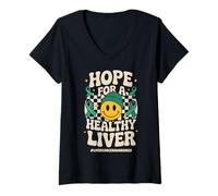 Donna Hope For Healthy Liver Green Ribbon Liver Cancer Awareness Maglietta con Collo a V