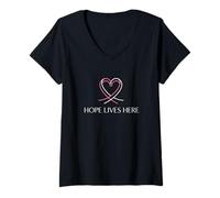 Donna Hope Lives Here Ispirational Umore Amante della Salute del Cuore Maglietta con Collo a V