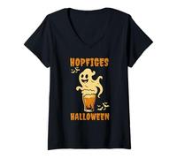 Donna Hopfiges Halloween Divertente Scritta - Happy Halloween Maglietta con Collo a V