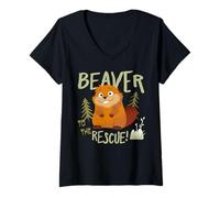 Donna Hoppers Beaver To The Rescue Maglietta con Collo a V