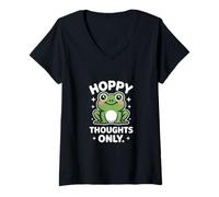 Donna Hoppy Thoughts Only Cute Frog Pun Spring Happy Maglietta con Collo a V