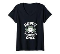 Donna Hoppy Thoughts Only Cute Frog Pun Spring Happy Maglietta con Collo a V