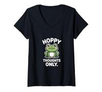 Donna Hoppy Thoughts Only Cute Frog Pun Spring Happy Maglietta con Collo a V