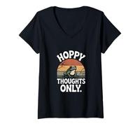 Donna Hoppy Thoughts Only Cute Frog Pun Spring Happy Maglietta con Collo a V