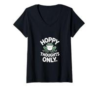 Donna Hoppy Thoughts Only Cute Frog Pun Spring Happy Maglietta con Collo a V
