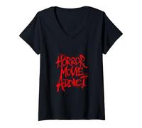 Donna Horror Movie Addict Maglietta con Collo a V