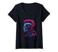 Donna Horror Punk Zombie Cyborg DJ Maglietta con Collo a V
