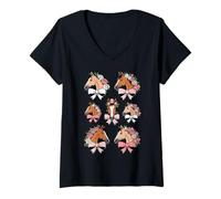 Donna Horse Heads with Flowers and Ribbons Design Maglietta con Collo a V
