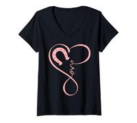 Donna Horse Heart Horseshoe Love Horses Cute for Girls Equestrian Maglietta con Collo a V