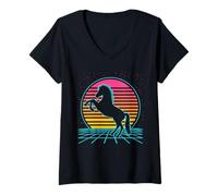 Donna Horse Retro Vintage 70s 80s Style Farm Animals Lover Maglietta con Collo a V