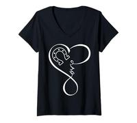 Donna Horseshoe Heart Love Cute Equestrian Art for Horse Mom Girls Maglietta con Collo a V