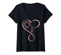 Donna Horseshoe Heart Love Equestrian Funny for Horse Girls Mom Maglietta con Collo a V