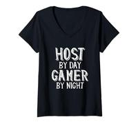 Donna Host By Day Gamer By Night Party Restaurant Event Game Hosts Maglietta con Collo a V