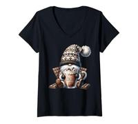Donna Hot Chocolate GNOME Dad for Cocoa Lover And Sweater Weather Maglietta con Collo a V