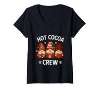 Donna Hot Cocoa Crew Christmas Gnomes Funny Matching Family Xmas Maglietta con Collo a V