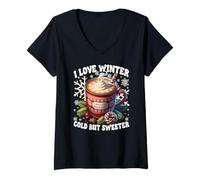 Donna Hot Cocoa Mug for Hot Chocolate Lover Cute Winter Sayings Maglietta con Collo a V