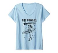 Donna Hot Cowgirl Summer Howdy Surfing Vibes Maglietta con Collo a V