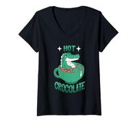 Donna Hot Crocolato - Gioco di parole di coccodrillo Maglietta con Collo a V