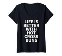 Donna Hot Cross Buns Apparel - Design Unico e Divertente per Gli Amanti dello Chignon Maglietta con Collo a V