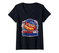 Donna Hot Dog Patriottico alla griglia e Glorioso Maglietta con Collo a V