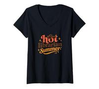Donna Hot Librarian Summer Funny Reading Aesthetic Book Maglietta con Collo a V