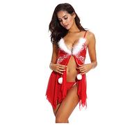 Donna Hot Lingerie Sexydonna Hot Giochi di Ruolo da Notte in Pizzo con Collo da Teddy Chemise V Christmas Completo Donna Hot Aperto Completo Sexydonna (Red, L)