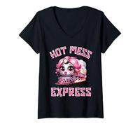 Donna Hot Mess Express - Simpatico Design a Forma di Treno Caos Maglietta con Collo a V