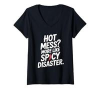 Donna Hot Mess? più Come Spicy Disaster Divertente Maglietta con Collo a V