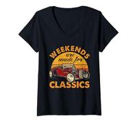 Donna Hot Rod Classic Car Weekend Rod Rod Vintage Auto Garage Vibe Maglietta con Collo a V