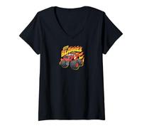 Donna Hot Wheels Monster Truck - Blaze Maglietta con Collo a V