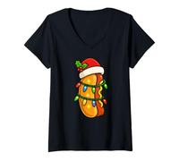 Donna Hotdog Sandwich Merry Xmas Cappello di Babbo Natale Ragazzi Ragazze Maglietta con Collo a V