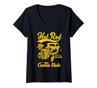 Donna Hotrod Cleveland Ohio Automotive Nostalgia Design Invecchiato Maglietta con Collo a V